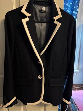 J. Crew Black Blazer with Cream Trim - Size 12